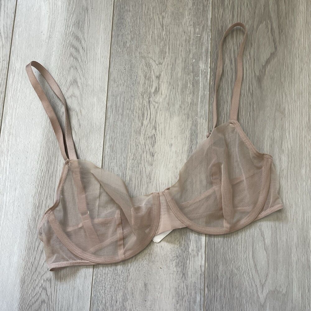 COS Mesh Bra sheer unpadded underwire womens Beige (size 34C) minimalist comfy